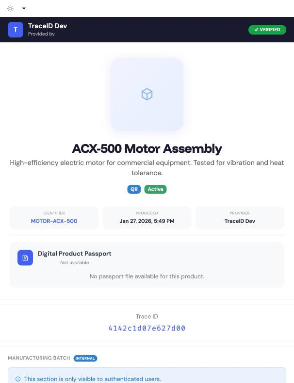 The public scan page for a product, open on a phone